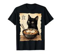 Ciotola retrò Giapponese con Gatto Nero Che Mangia Ramen e tagliatelle Maglietta