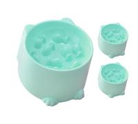 Ciotola rialzata for cibo for gatti, ciotola for mangiare lentamente con un design rotondo e liscio, mangiatoia for acqua anti-vomito, 3 ripiani rialzati anti-goccia(Green)