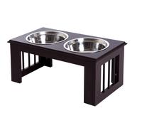 Ciotola Rialzata per Cani in Legno e Acciaio Marrone