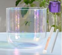 Ciotola sonora in cristallo di quarzo trasparente Alchemy, ciotola alchemica di luce cosmica naturale for guarigione sonora e meditazione, preghiera, riduzione dello stress,(A note,6" 440hz+bag)