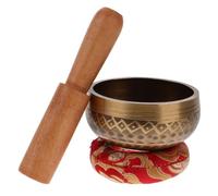 Ciotola Tibetana Artigianale in Rame e Legno per Meditazione Buddhista | Suono Piacevole e Risonante, Stile Vintage Sacro, Piccola Misura da Tavolo, con Tessuto e Mazzuolo