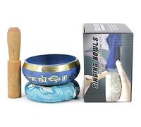 Ciotola tibetana con bastone di legno e cuscino Suono di risonanza Set di ciotole tibetane buddiste facili da suonare for yoga, meditazione, terapia dei chakra, ecc.(8.5cm)