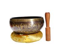 Ciotola Tibetana da Meditazione 9, 5cm con Piccolo Martello | Rame e Legno, Design Inciso Tradizionale, per Sahasrara e Vipassana, Accessori Buddismo