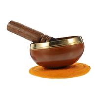 Ciotola Tibetana da Meditazione in Rame Arancia, Set con Mazza e Cuscino | Mindfulness e Relax, un Set Completo, Accessori in Legno e Stoffa, per Meditazione