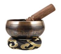 Ciotola Tibetana da Meditazione Vintage in Metallo e Rame | Facile, Supporta la Pratica Mindfulness, con Battente in Legno, Pad e Bastoncino