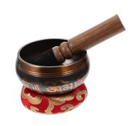 Ciotola Tibetana Dorata da 8cm Asta di Legno e Cuscino | Set 1 Pezzo, Rame e Legno, Stile Antico Delicato, per Chakra, Camera e Meditazione Mindfulness Colore Casuale Stile Casuale
