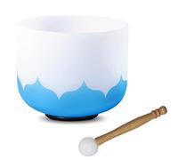 Ciotola tibetana in cristallo da 8 pollici con nota G, ciotola tibetana in cristallo per chakra della gola con design a loto, con martello di gomma e anello di tenuta，432Hz