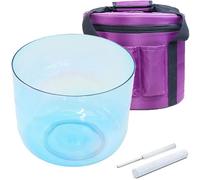 Ciotola tibetana in cristallo di quarzo blu con custodia for il trasporto, percussione in cristallo, mazzuolo in pelle scamosciata e anello di tenuta, for bagno sonoro di meditazione yoga(440Hz,6 inch