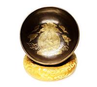 Ciotola Tibetana Per Meditazione Yoga Con Motivo Mantra Buddha, Set Con Mazzuolo A Doppia Superficie E Cuscino In Seta. Promuove