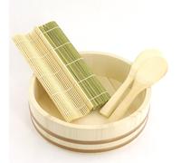 Ciotola/vaschetta per il raffreddamento del riso per sushi Hangiri Oke BambooMN da 13,0"""" con kit di accessori per la preparazione del sushi da 5