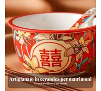 Ciotole ceramica rosse Doppia Felicità nozze