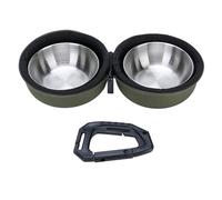 Ciotole doppie pieghevoli per cani Ciotola portatile per acqua da viaggio per alimenti per animali domestici in acciaio inossidabile con borsa in EVA e clip per escursioni in (OD Verde)