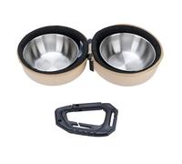 Ciotole doppie pieghevoli per cani Ciotola portatile per acqua da viaggio per alimenti per animali domestici in acciaio inossidabile con borsa in EVA e clip per escursioni in (Cachi)