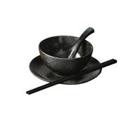 Ciotole e piatti squisiti in ceramica smaltata Piccola tavola da tavola in sala da pranzo domestica -Set da 4 pezzi [Black Jane]