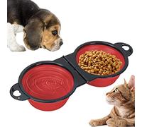 Ciotole gemelle per animali da compagnia di viaggio - Ciotola 2 in 1 in silicone per alimenti e acqua per animali domestici - Cibo per animali da compagnia di viaggio portatile ciotola per