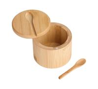 Ciotole in bambù per sale e pepe, con coperchio girevole e cucchiaio, contenitori per condimenti con coperchio magnetico per mantenerli asciutti, mini cucchiaio integrato nella parte superiore
