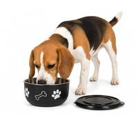 ciotole per cani - Kena nero & argento con coperchio - taglia M - acciaio inox - per crocchette cane - 800 ml