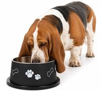 ciotole per cani - Kena nero & argento - per cani con orecchie lunghe - acciaio inox - per crocchette cane - 900 ml