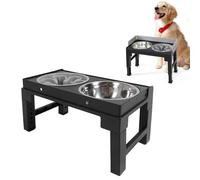 Ciotole per cani rialzate, 5 ciotole per cani rialzate regolabili in altezza con 2 ciotole per cibo per cani in acciaio inox, pieghevoli e antiscivolo per cani di piccola media