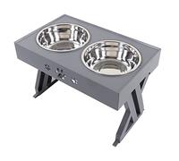 Ciotole per Cani Rialzate, Antiscivolo Ciotola per Cani Rialzata Regolabile a 3 Altezze con 2 Ciotole per Cibo per in Acciaio Inossidabile (Grigio