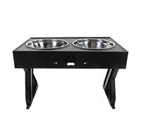 Ciotole per Cani Rialzate, Antiscivolo Ciotola per Cani Rialzata Regolabile a 3 Altezze con 2 Ciotole per Cibo per Cani in Acciaio Inossidabile per Animali Domestici (Nero)