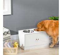 Ciotole per Cani Rialzate con Armadietto da 44L e 2 Ciotole in Acciaio, 60x30x35.5cm, Bianco