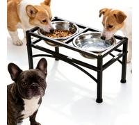 Ciotole per cani rialzate da terra. Il design rialzato protegge la colonna cervicale. Una ciotola per cibo per cani rialzata con due ciotole in acciaio inossidabile, sia per bere che per mangiare. Una