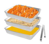 Ciotole per Impanare, Set Di 3 Vassoi Rettangolari in Acciaio Inox Con 1 Clip in Acciaio Inox, Rettangolare Impilabile Teglie per Impanatura Teglia per Briciole per Carne Pesce Verdure 25 x 19 x 5 cm