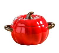 Ciotole per zuppa, Ciotola di zucca con coperchio, Ciotola in ceramica di zucca da 400 ml con doppio manico, Utensile decorativo facile da pulire per Halloween, Ringraziamento, Rosso, Servizio