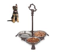 Relaxdays Ciotole Rialzate, Set 3 Scodelle in Acciaio da 200 ml l’una, Cani & Gatti, con Manico, Esterno, marrone scuro