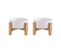 Ciotole rialzate per gatti in ceramica, con supporto, per cibo e acqua per gatti con doppio rialzo, anti vomito, con cuscinetto in gomma antiscivolo, anti-stress, per gatti e cani di piccola taglia,