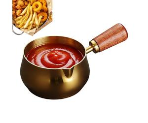 Ciotoline Salsa Acciaio - 7x4.3cm 180ml Ramekin Metallo | Coppette Condimento con Manico Legno - Acciaio 304 | Mini Pentolino per Ketchup Bistecca Condimento Latte Dip Cucina