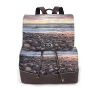 Ciottoli al tramonto sulla spiaggia,Zaino da donna, impermeabile, leggero, in pelle PU, alla moda, da viaggio
