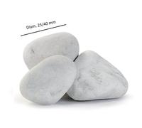 Virsus Ciottoli in marmo bianco carrara, sacca da 25kg, sassi con angoli arrotondati per decorazione ornamento giardino, pietre naturali per Vaso fiori, acquario, Varie Misure (Diametro 25-40 mm)