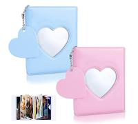 CIOUYAOS 2 Kpop Photocard Holder, 3 Pollici 64 Tasche Mini Porta Album con Cuori Portachiavi, Fotografico per Foto Card (Rosa e blu)