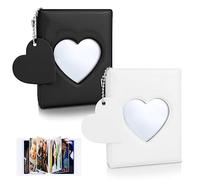 CIOUYAOS 2 Kpop Photocard Holder, 3 Pollici 64 Tasche Mini Porta Album con Cuori Portachiavi, Fotografico per Foto Card (nero + bianco)
