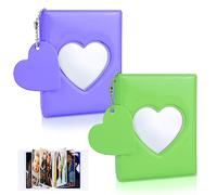 CIOUYAOS 2 Kpop Photocard Holder, 3 Pollici 64 Tasche Mini Porta Album con Cuori Portachiavi, Fotografico per Foto Card (Viola e verde)