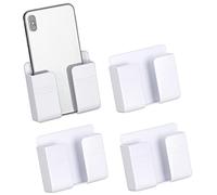 CIOUYAOS 4 supporti da parete per telefono con adesivo, supporto di ricarica con foro di ricezione del cavo dati, scatola di controllo multiuso per doccia, letto, mensola del comodino (bianco)