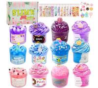 CIOXSOIO 12 Pezzi 70ml Slime Kit, 12 Colori Slime per Bambini, Kit Slime Fai Da Te, Butter Slime e Clear Slime Giocattoli, Regalo di Compleanno di Natale per Ragazze e Ragazzi