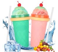 CIOXSOIO 2 Pezzi DIY Slushy Cup, Frozen Squeeze Cup in Silicone, Slushy Maker Cup con Cannuccia e Cucchiaio 2 in 1, Fai Da Te Homemade Smoothie Cup, Riutilizzabile Coppa Frullato Congelato