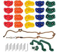 CIOXSOIO 20 Pezzi Prese Arrampicata per Bambini, Prese D'arrampicata per Pareti con 2 Maniglie e 270cm Corda Annodata, Kit Supporti per Parete Rocciosa per Interni ed Esterni, Rock Climbing Holds