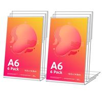 CIOXSOIO 6 Pezzi Espositore Plexiglass A6, L forma Porta Cartelli in Acrilico Porta Fogli Cornice Plexiglass Trasparente Porta Menu Da Tavolo Per Ristorante, Caffetterie, Ufficio, Foto