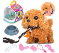 CIOXSOIO Cagnolino che Abbaia e Cammina, Peluche Cane Giocattolo, Cani Robot Realistici con Guinzaglio e Vestiti, Cagnolino Giocattolo con Cassa Interattivo Regalo per Bambina 3 4 5 Anni