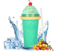 CIOXSOIO DIY Slushy Cup, Frozen Squeeze Cup in Silicone, Slushy Maker Cups con Cannuccia e Cucchiaio 2 in 1, Fai Da Te Homemade Smoothie Cups, Riutilizzabile Coppa Frullato Congelato, Verde Chiaro
