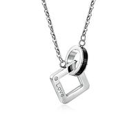 Ciplante per Catena della Collana da Donna CZ CEARE Square inciso per Sempre Amore con Anello Fatto di Collana in Acciaio Inossidabile Nero, Acciaio Inossidabile, Acciaio Inossidabile.