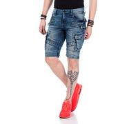 Cipo & Baxx CK205 - Pantaloncini da uomo in jeans, con fori e borchie Blu 36W