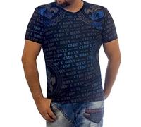 Cipo & Baxx CT554 - Maglietta da uomo a maniche corte a girocollo, applique con stampa All over Print con strass Nero M
