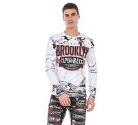 Cipo & Baxx Felpa da uomo a maniche lunghe con stampa marmorizzata CL487, bianco, S