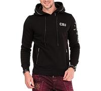 Cipo & Baxx - Felpa da uomo con cappuccio e tasca a marsupio, con zip, effetto pelle Nero M