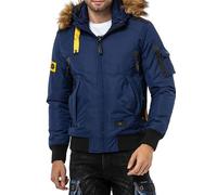 Cipo & Baxx Giacca bomber da uomo college, giacca da mezza stagione con cappuccio, 220-NAVYBLUE, S